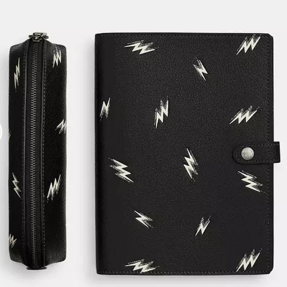 Coach Black and White Lightning Print Notebook and Pouch Set